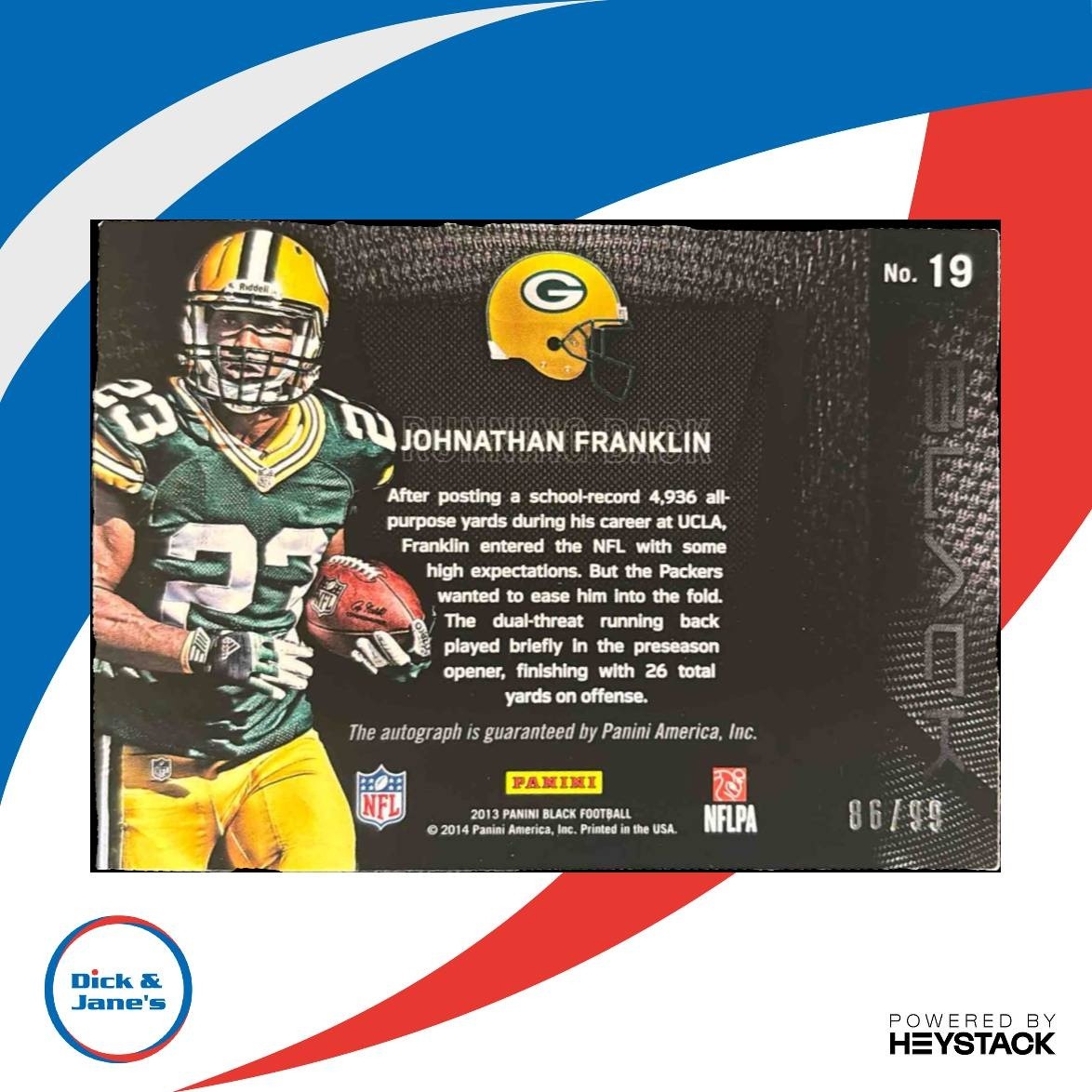 2013 Panini Black Johnathan Franklim Box Signature Jerseys /99 RC Auto Packers