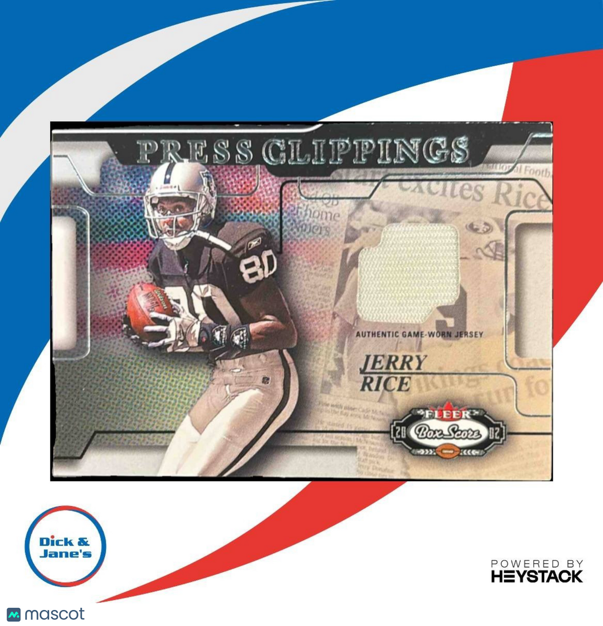 2002 Fleer Box Score Jerry Rice Press Clippings Jerseys MEM Oakland Raiders