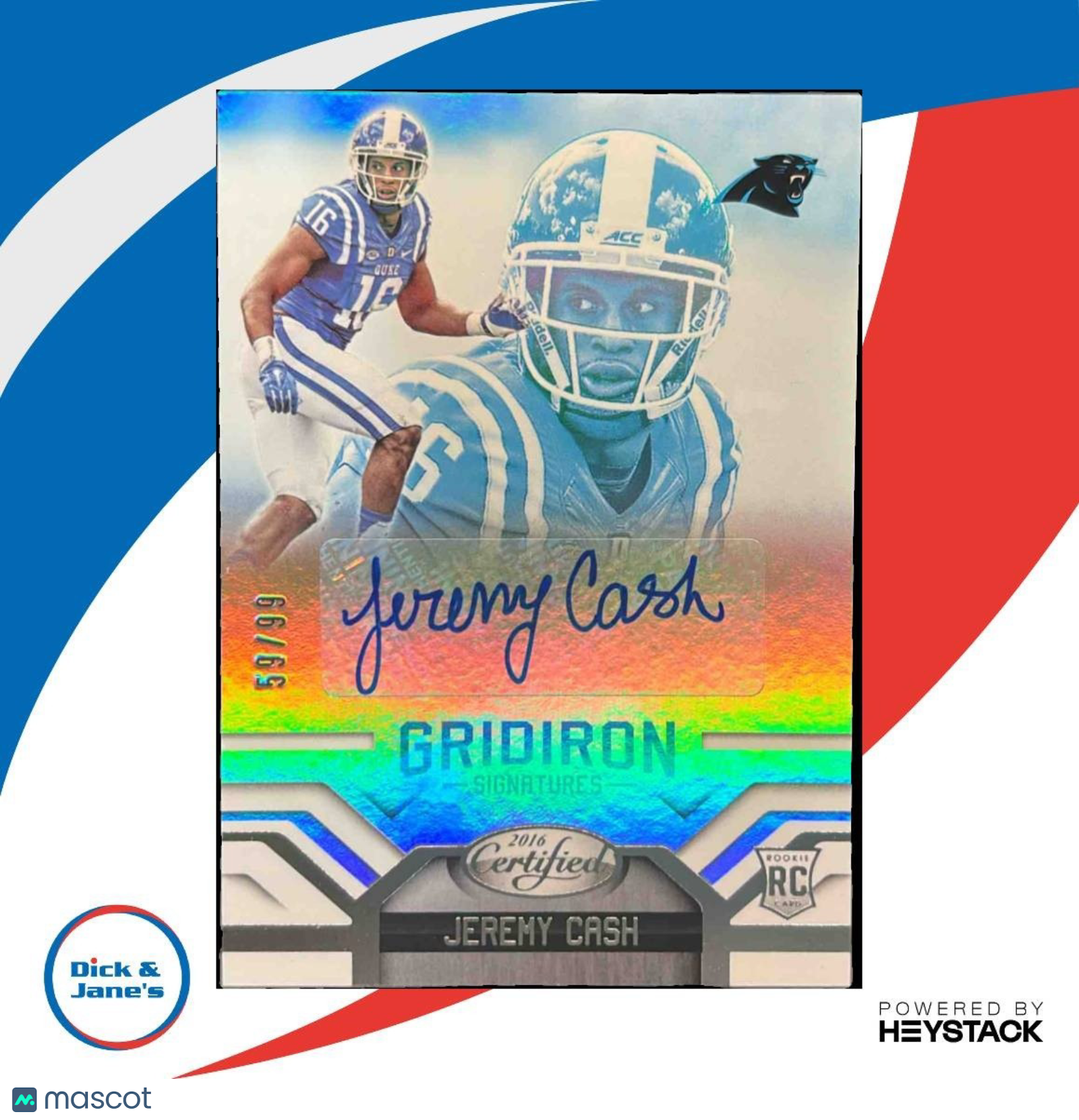 2016 Panini Certified Jeremy Cash Gridiron Signatures /99 RC Auto Panthers
