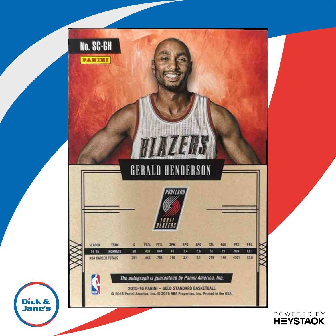 2015-16 Panini Gold Standard Gerald Henderson Scripts /99 Auto Trail Blazers