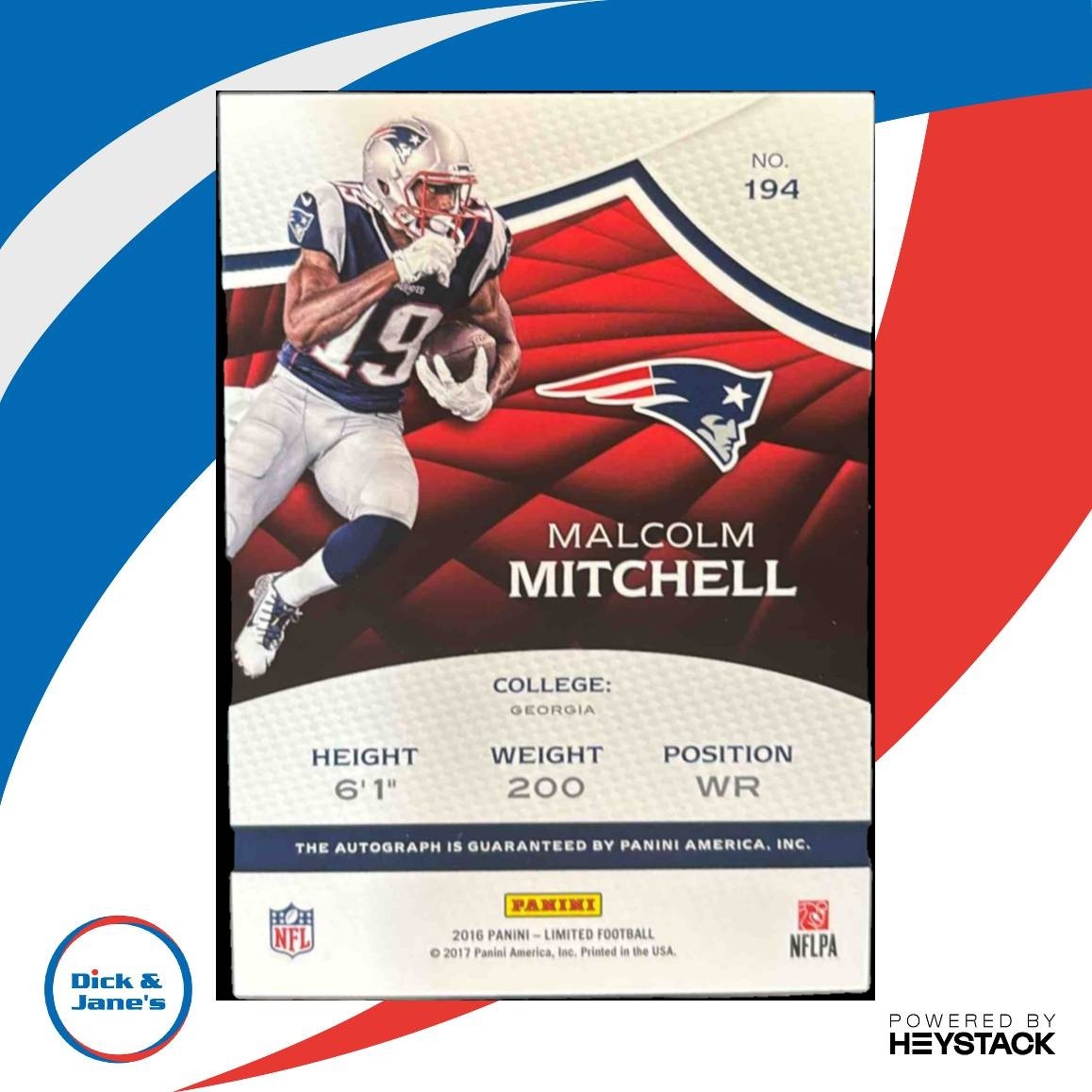 2016 Panini Limited Malcolm Mitchell Ruby /10 #194 RC Auto New England Patriots