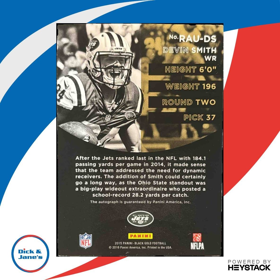 2015 Panini Black Gold Devin Smith Rookie Auto /99 RC New York Jets