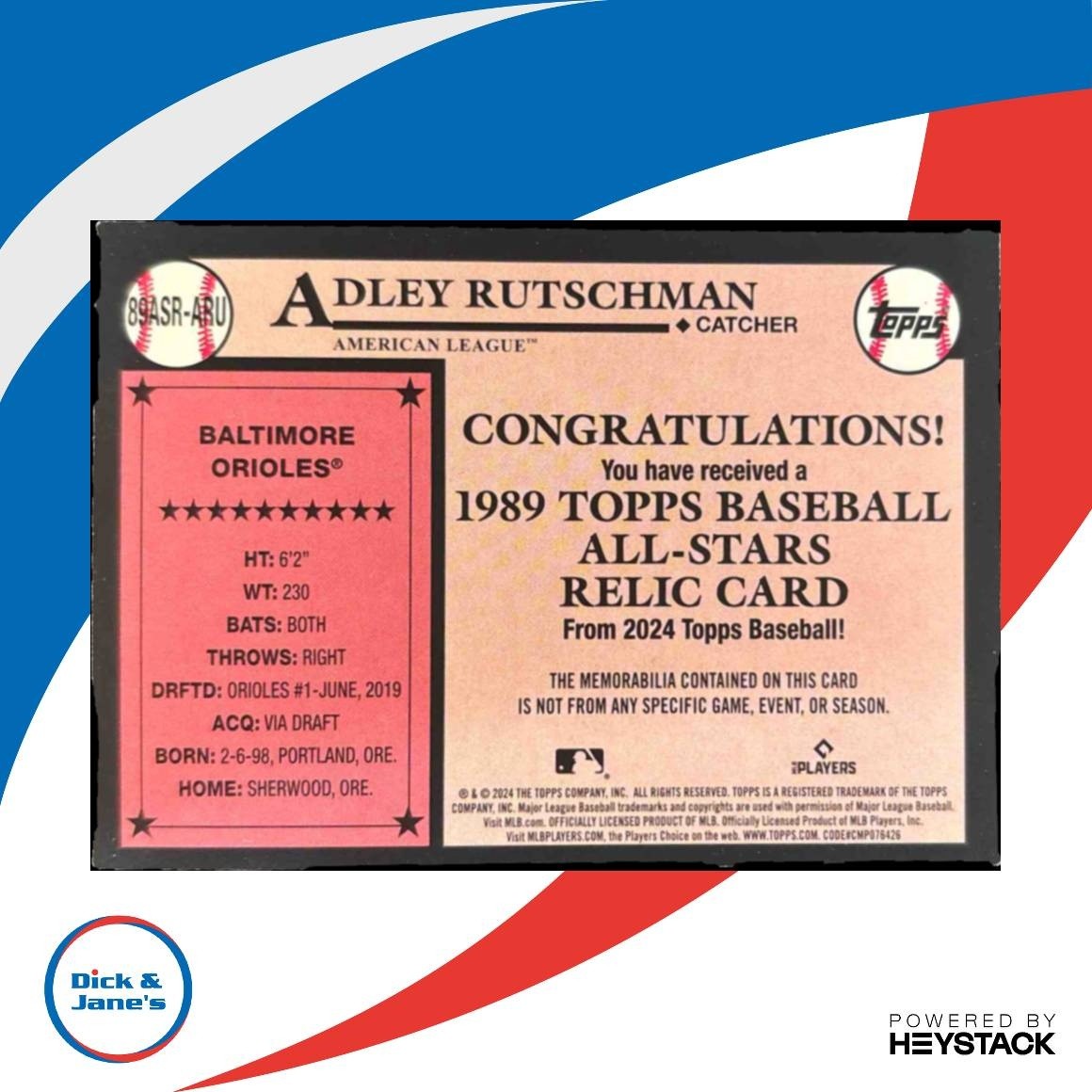 2024 Topps Adley Rutschman 1989 Baseball 35th Anniversary All Stars Relics /199