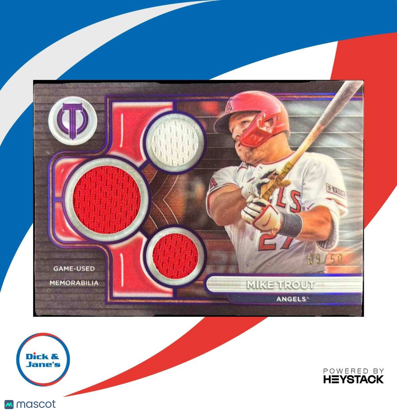 2024 Topps Tribute Mike Trout Triple Relics Purple /50 Los Angeles Angels