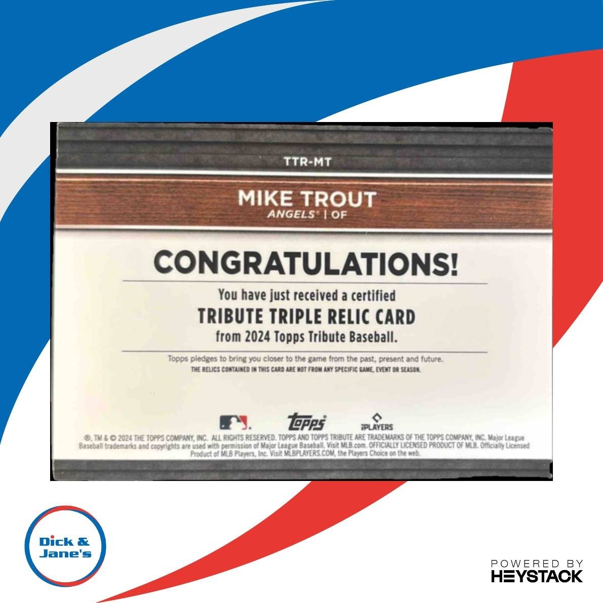 2024 Topps Tribute Mike Trout Triple Relics Purple /50 Los Angeles Angels