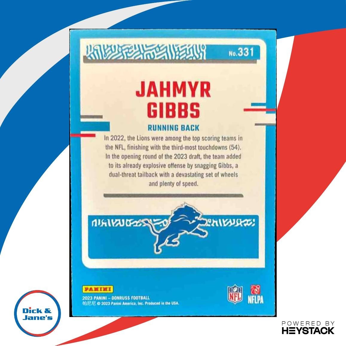 2023 Panini Donruss Jahmyr Gibbs Press Proof Red #331 RC Detroit Lions