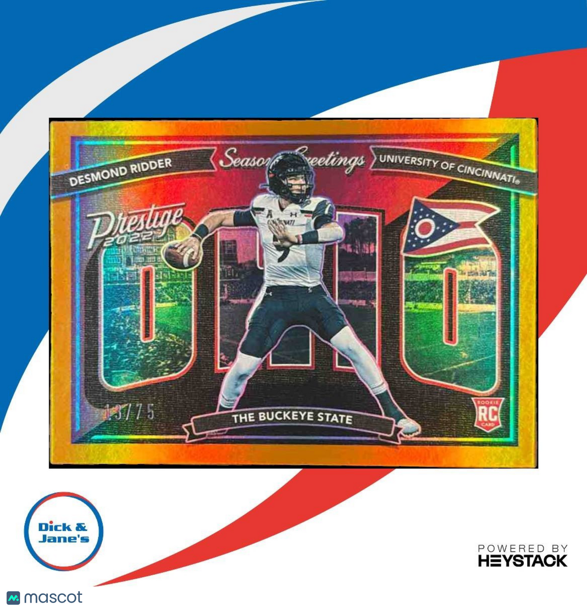 2022 Panini Prestige Desmond Ridder Seasons Greetings Xtra Points Orange /75 RC