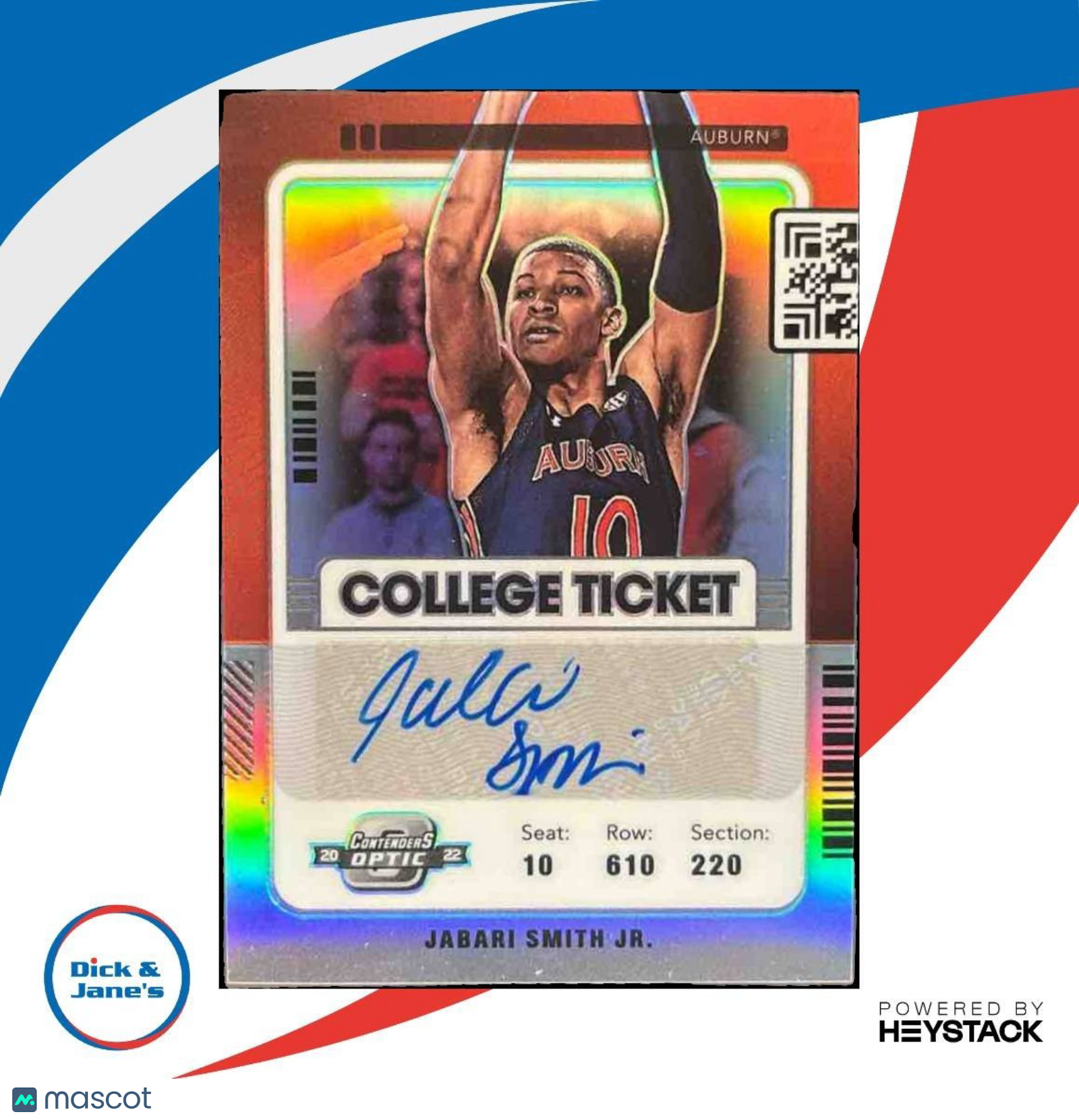 2022-23 Jabari Smith Jr. Contenders Optic College Tickets /99 Auto RC Tigers