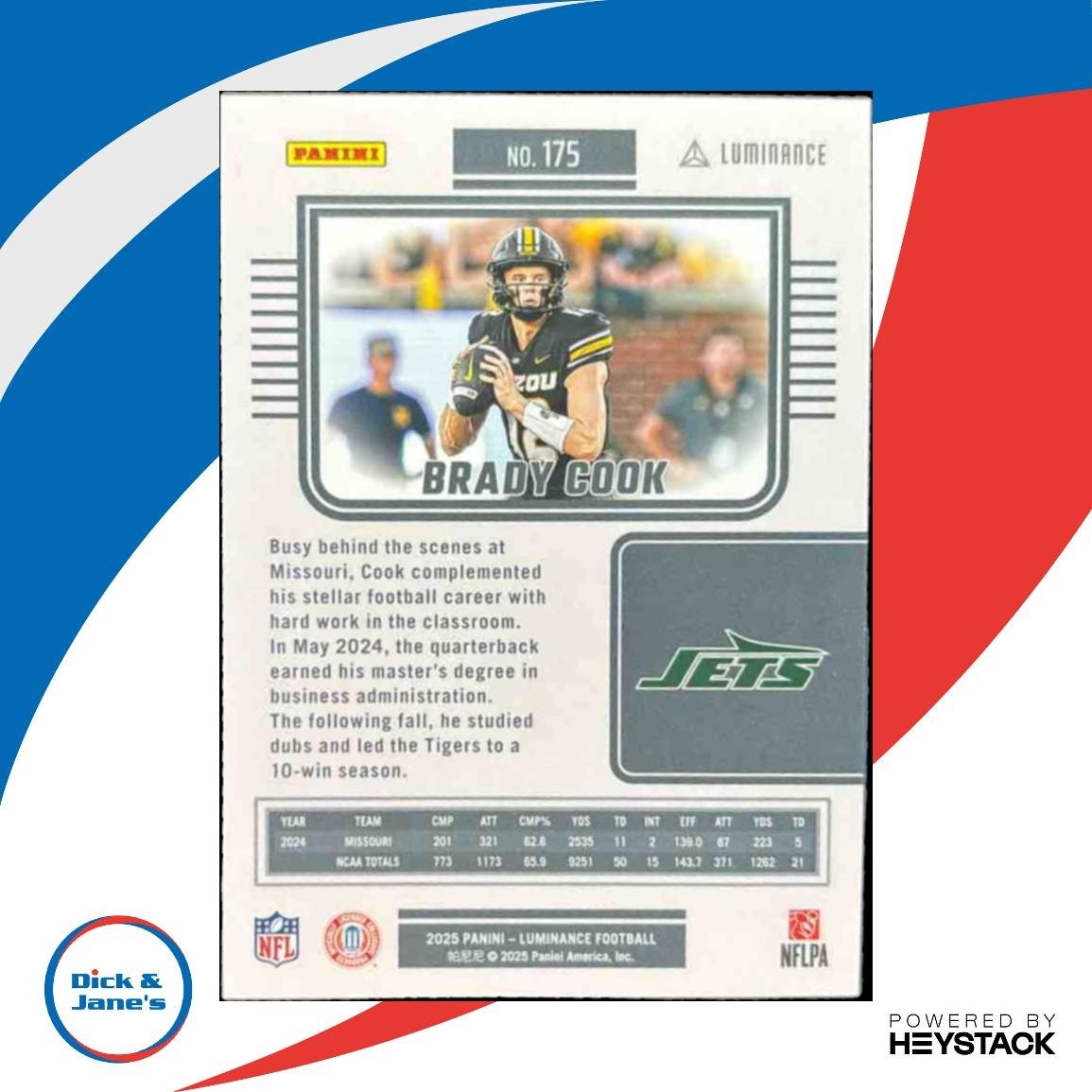 2025 Panini Luminance Brady Cook Purple /249 #175 RC