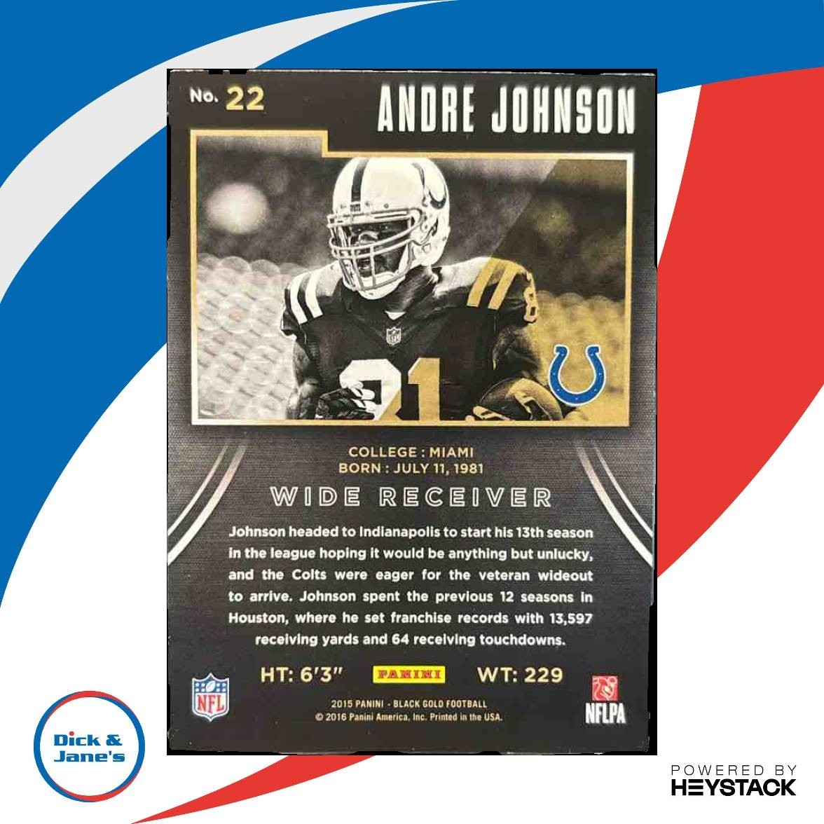 2015 Panini Black Gold Andre Johnson /199 #22 Indianapolis Colts