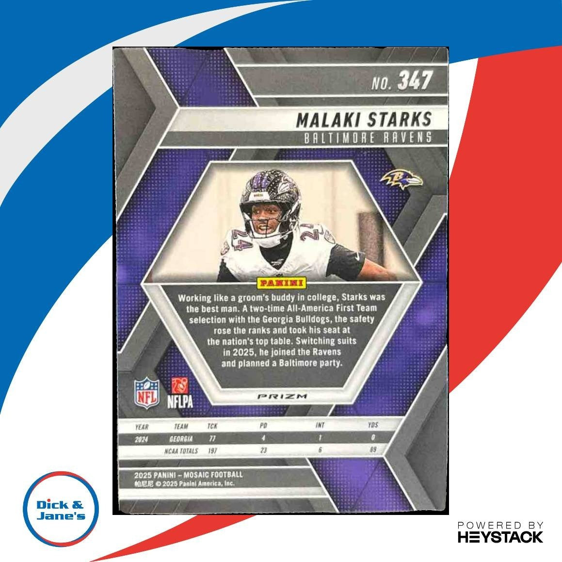 2025 Panini Mosaic Malaki Starks Rookies Genesis Prizm #347 RC Baltimore Ravens