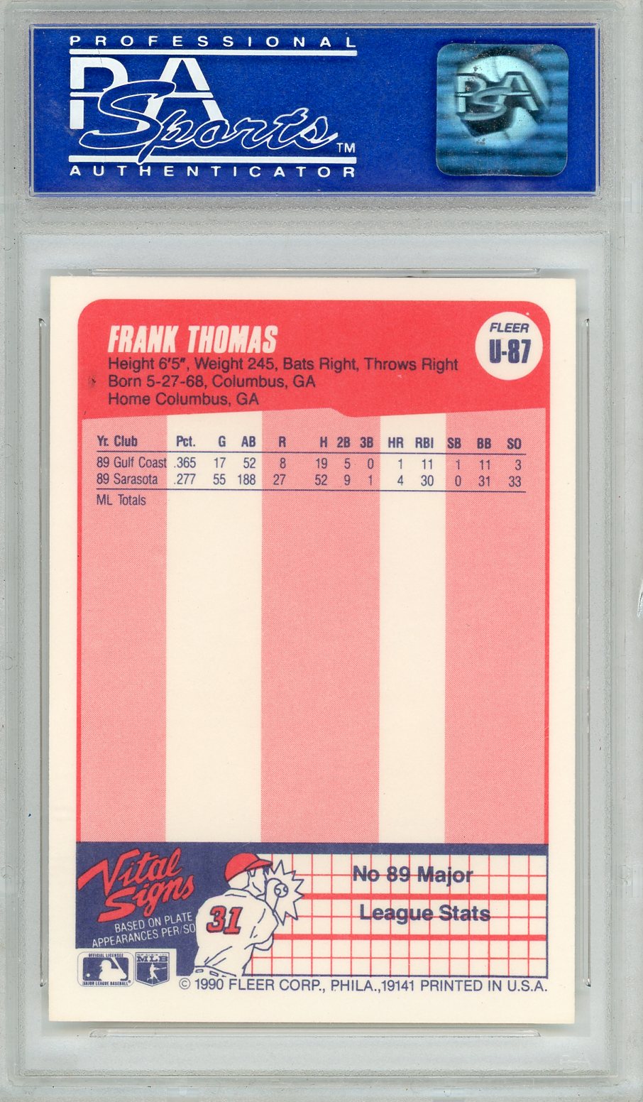 1990 Fleer Update Frank Thomas #U-87 PSA 8
