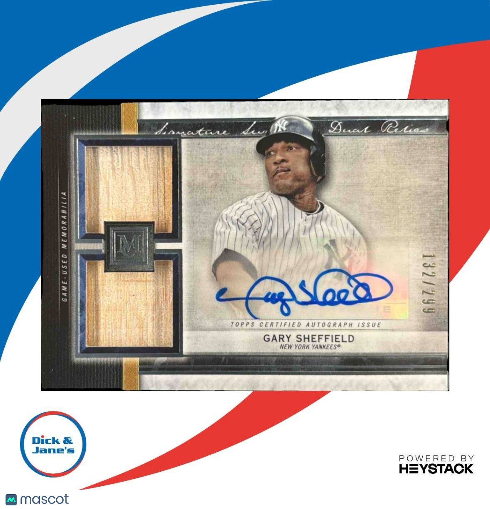 2020 Museum Collection Gary Sheffield Signature Dual Relic Auto /299 MEM Yankee