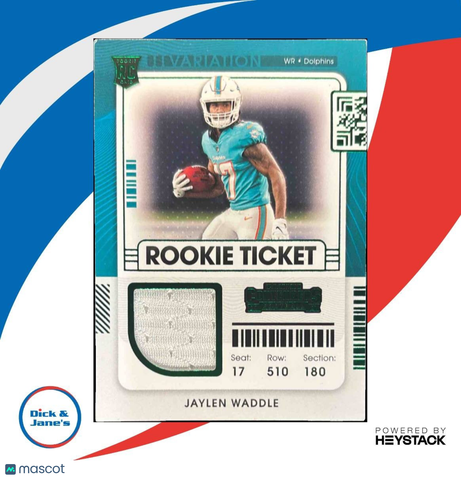 2021 Panini Contenders Jaylen Waddle Rookie Ticket Swatches RC Miami Dolphins