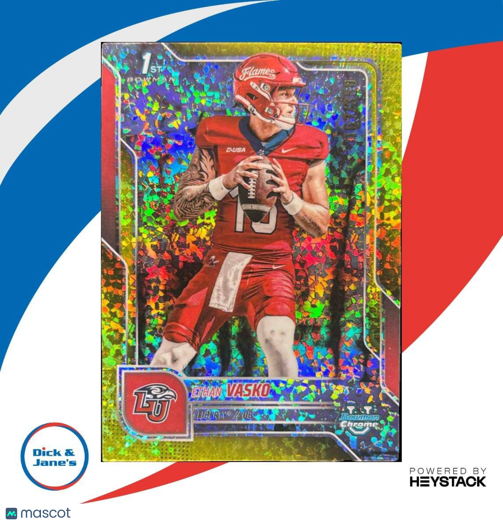 2025 Bowman Chrome University Ethan Vasko Yellow Mini-Diamond /350 1st Prospect