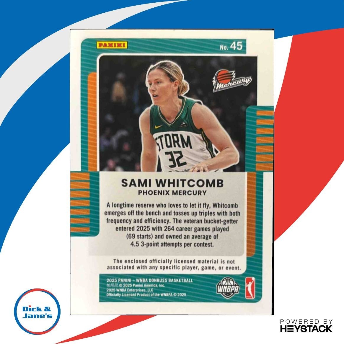 2025 Panini Donruss WNBA Sami Whitcomb Jersey Series #45 MEM Phoenix Mercury