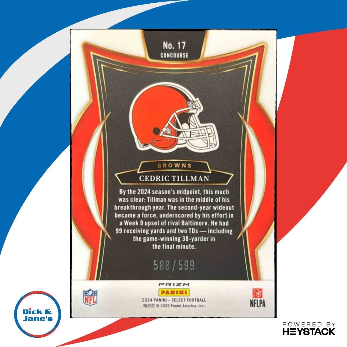 2024 Panini Select Cedric Tillman Neon Green Shock /599 #17 Cleveland Browns