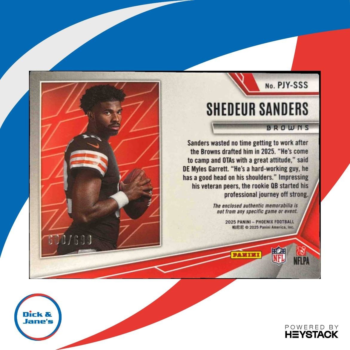 2025 Panini Phoenix Shedeur Sanders Rookie Phenom Jersey /299 #32 MEM RC Browns