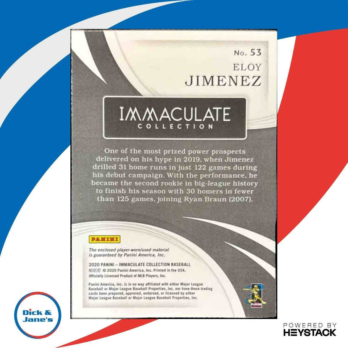 2020 Panini Immaculate Collection Eloy Jimenez /99 #53 MEM Chicago White Sox