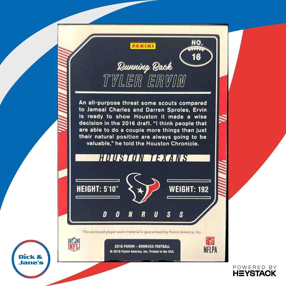 2016 Donruss Tyler Ervin Rookie Phenom Jersey Relics #16 RC Texans