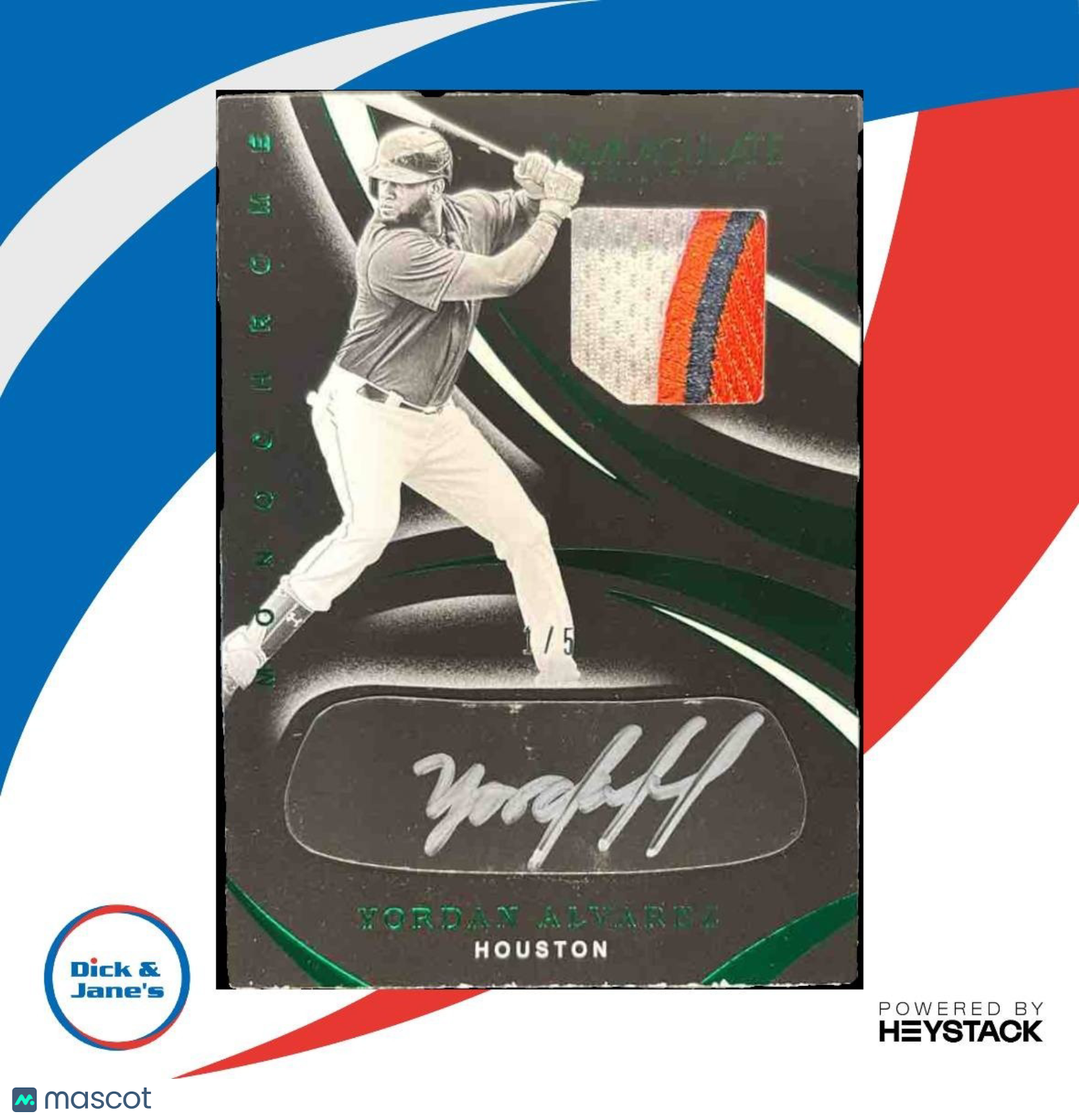 2020 Immaculate Collection Yordan Alvarez Monochrome Green 1/5 Patch Auto Astros