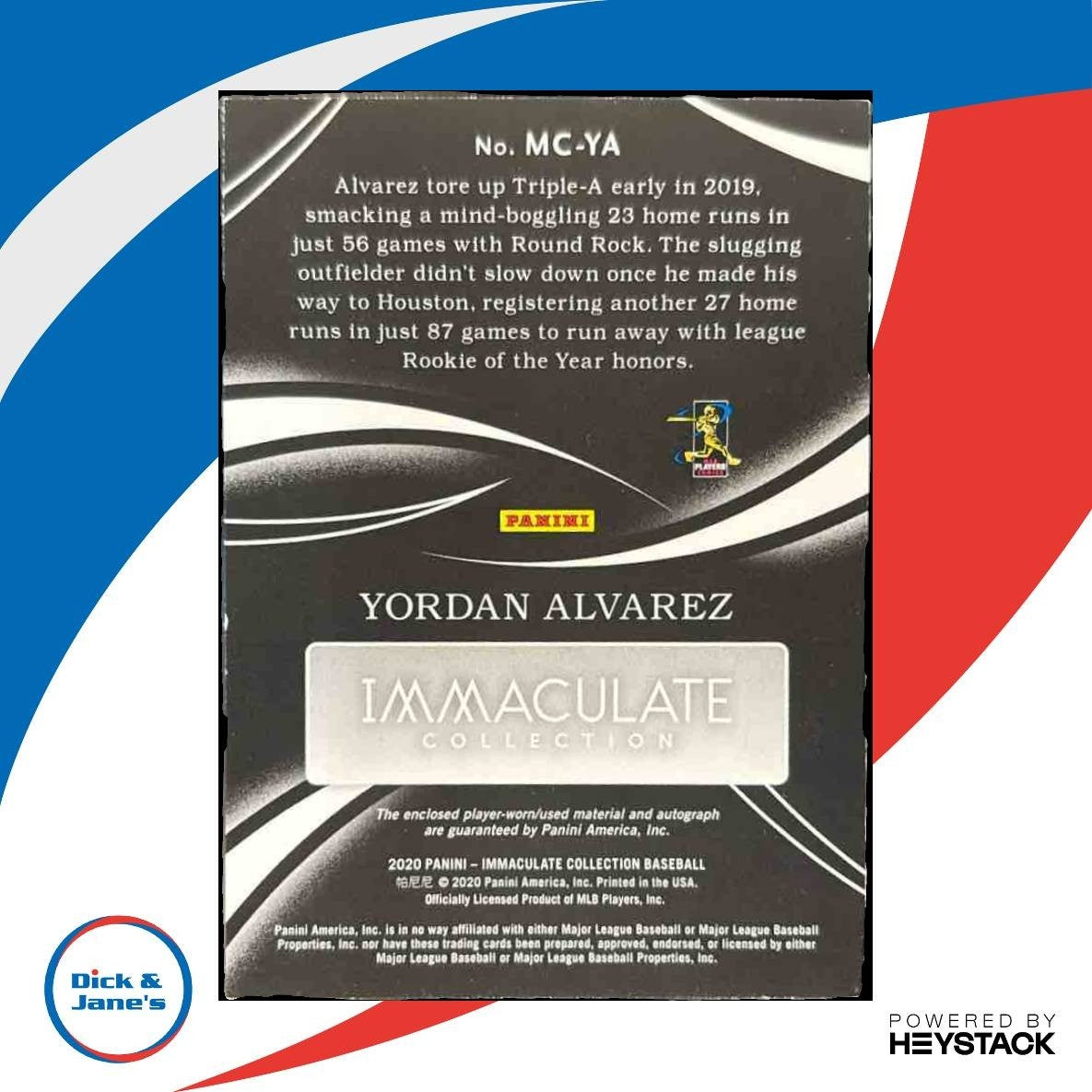 2020 Immaculate Collection Yordan Alvarez Monochrome Green 1/5 Patch Auto Astros