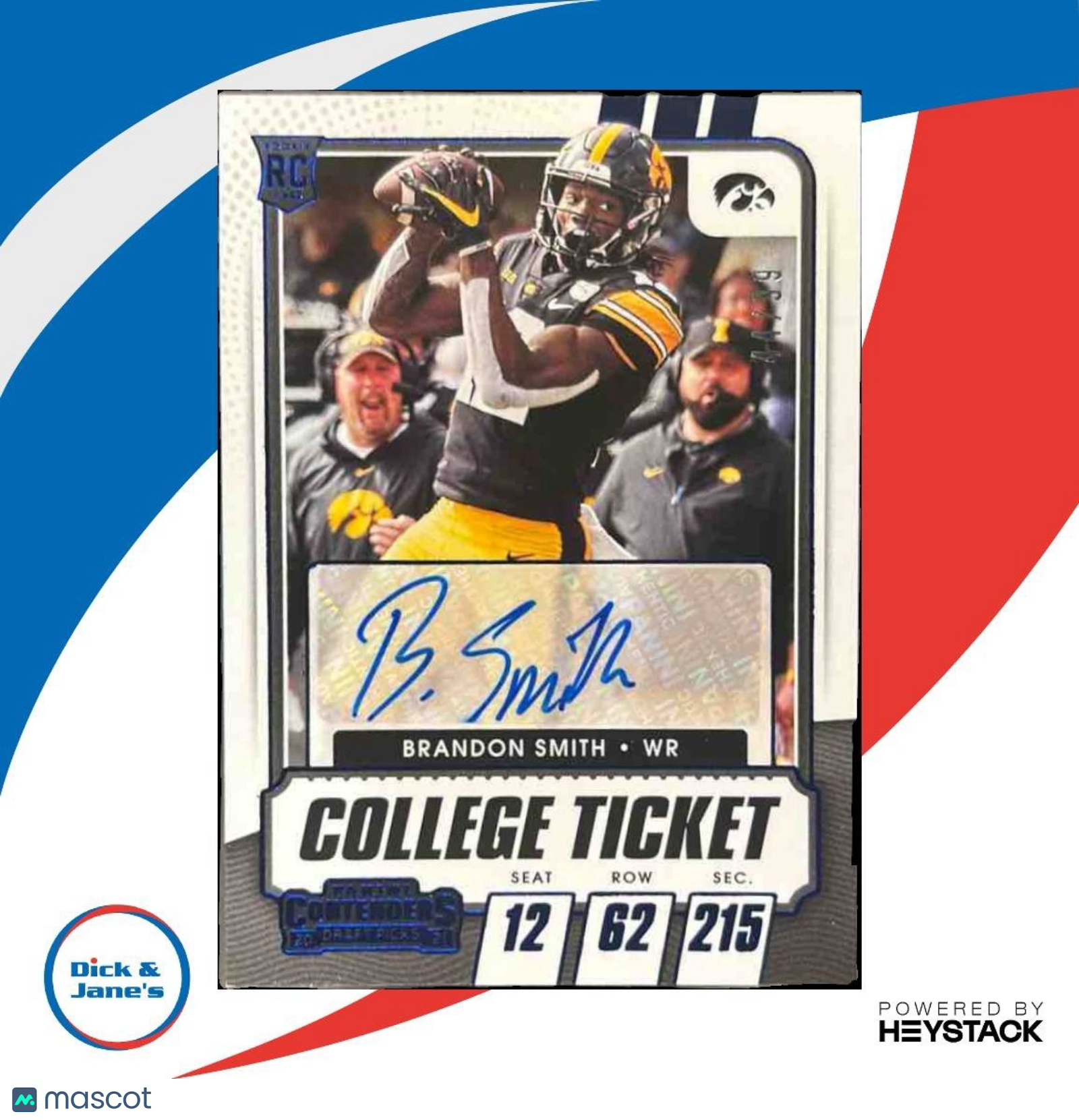 2021 Contenders Draft Picks Brandon Smith Campus Ticket /99 RC Auto Hawkeyes