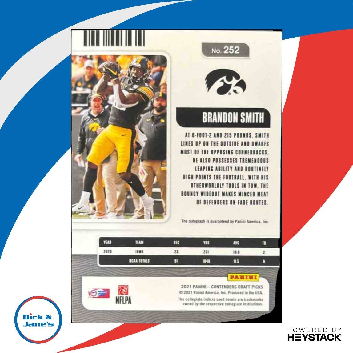 2021 Contenders Draft Picks Brandon Smith Campus Ticket /99 RC Auto Hawkeyes