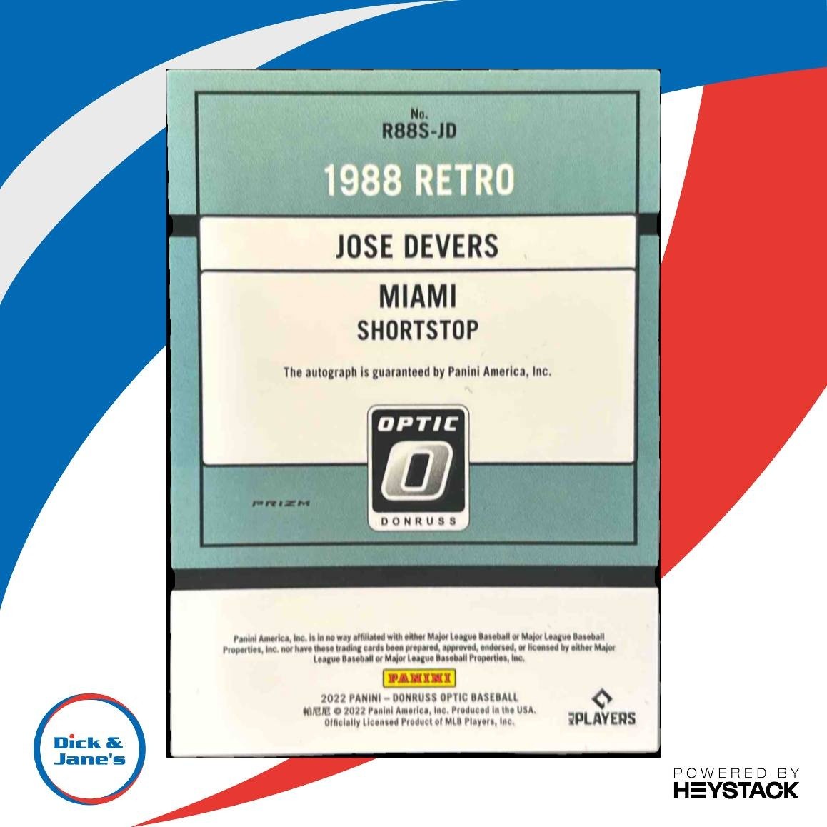 2022 Donruss Optic Jose Devers Retro 1988 Signatures Holo Auto Miami Marlins