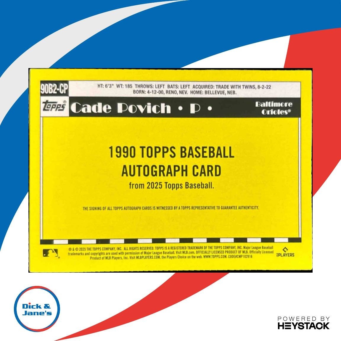 2025 Topps Cade Povich 1990 Baseball Auto Series 2 #90B2-CP RC Baltimore Orioles