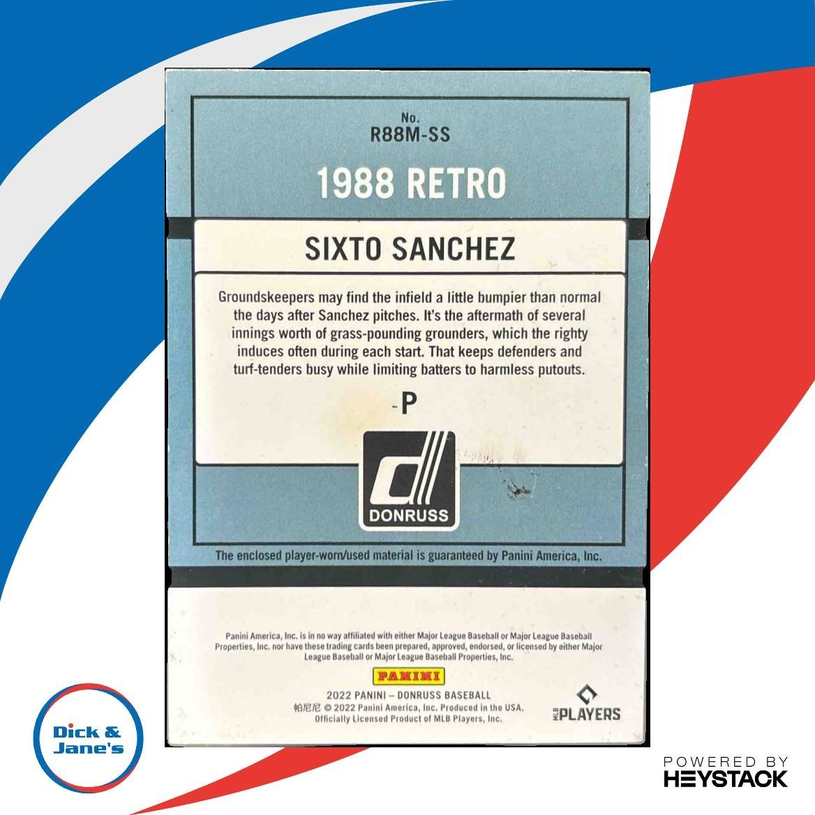 2022 Panini Donruss Sixto Sanchez Retro 1988 Materials MEM Miami Marlins