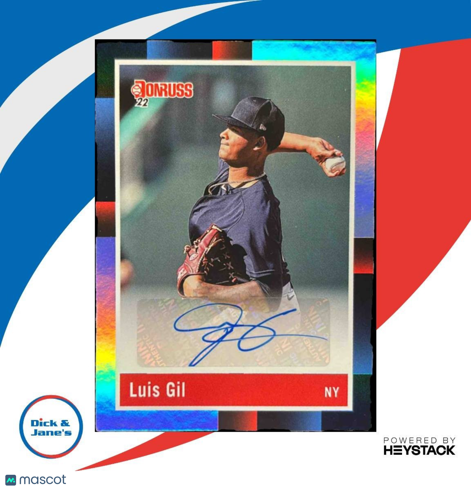 2022 Donruss Luis Gil Retro 1988 Signatures Holo Auto RC New York Yankees