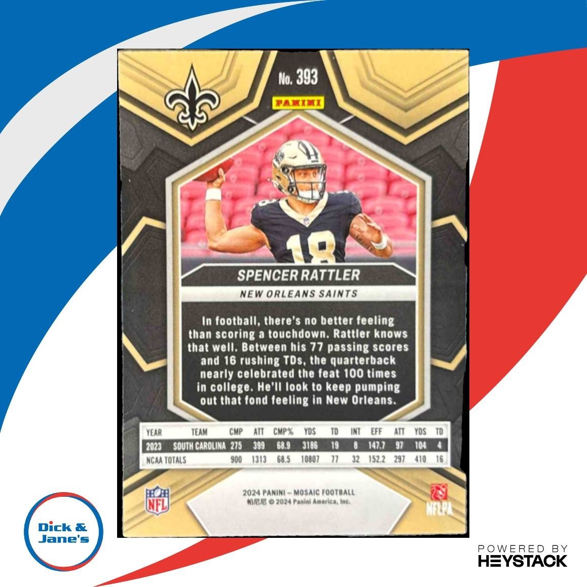 2024 Panini Mosaic Spencer Rattler #393 RC New Orleans Saints