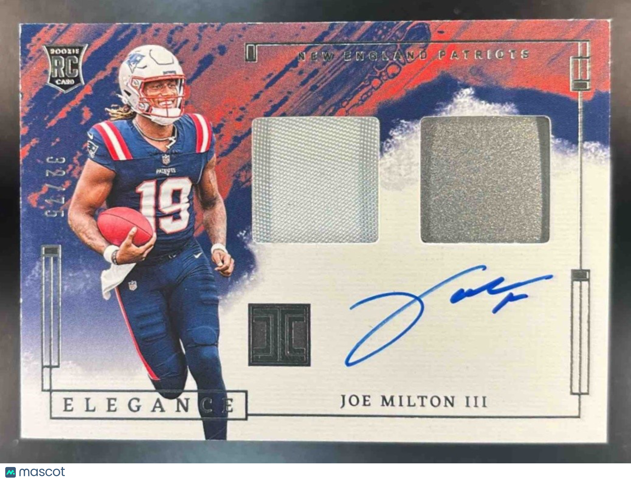 2024 Impeccable Joe Milton III Elegance Helmet and Patch Auto /75 RC Patriots