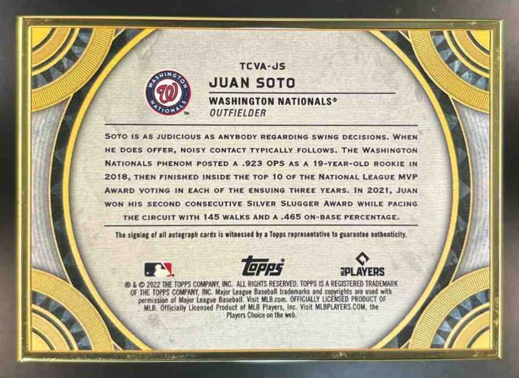 2023 Topps Transcendent Collection Juan Soto Gold Frame Auto 1/20 BOOK END Padre