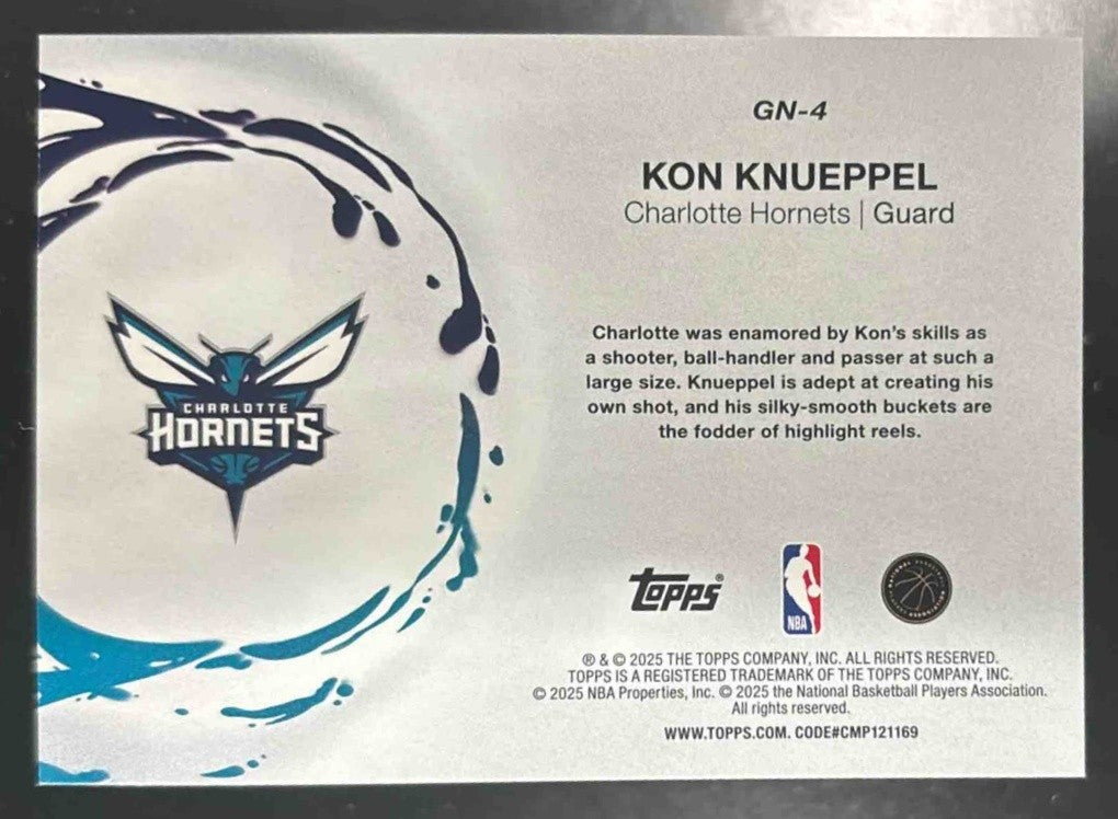 2025-26 Topps Kon Knueppel Generation Now GN-4 RC Charlotte Hornets