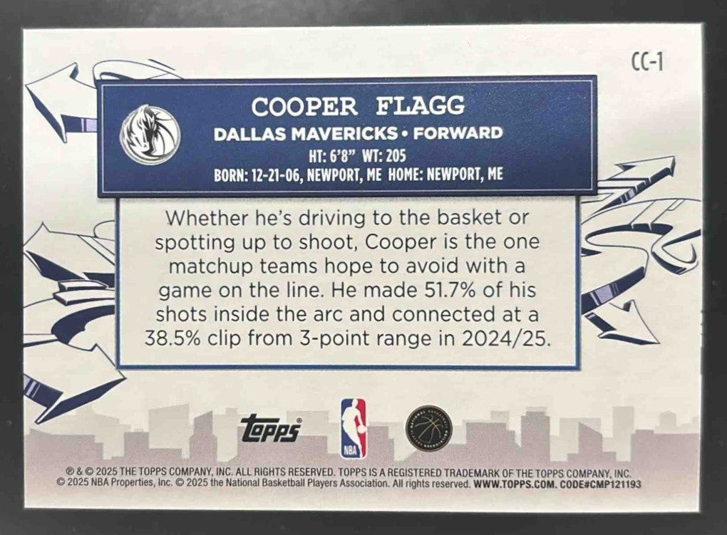 2025-26 Topps Cooper Flagg Clutch City Prospectss #CC-1 RC Dallas Mavericks