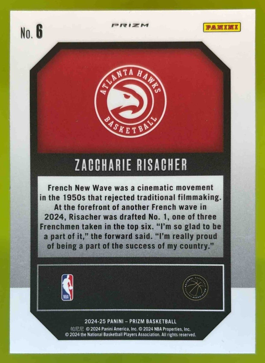 2024-25 Panini Prizm Zaccharie Risacher Emergent Green #6 RC Atlanta Hawks