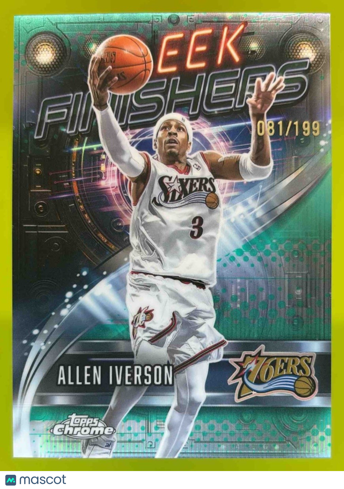 2025-26 Topps Chrome Allen Iverson Sleek Finishers Aqua /199 Philadelphia 76ers
