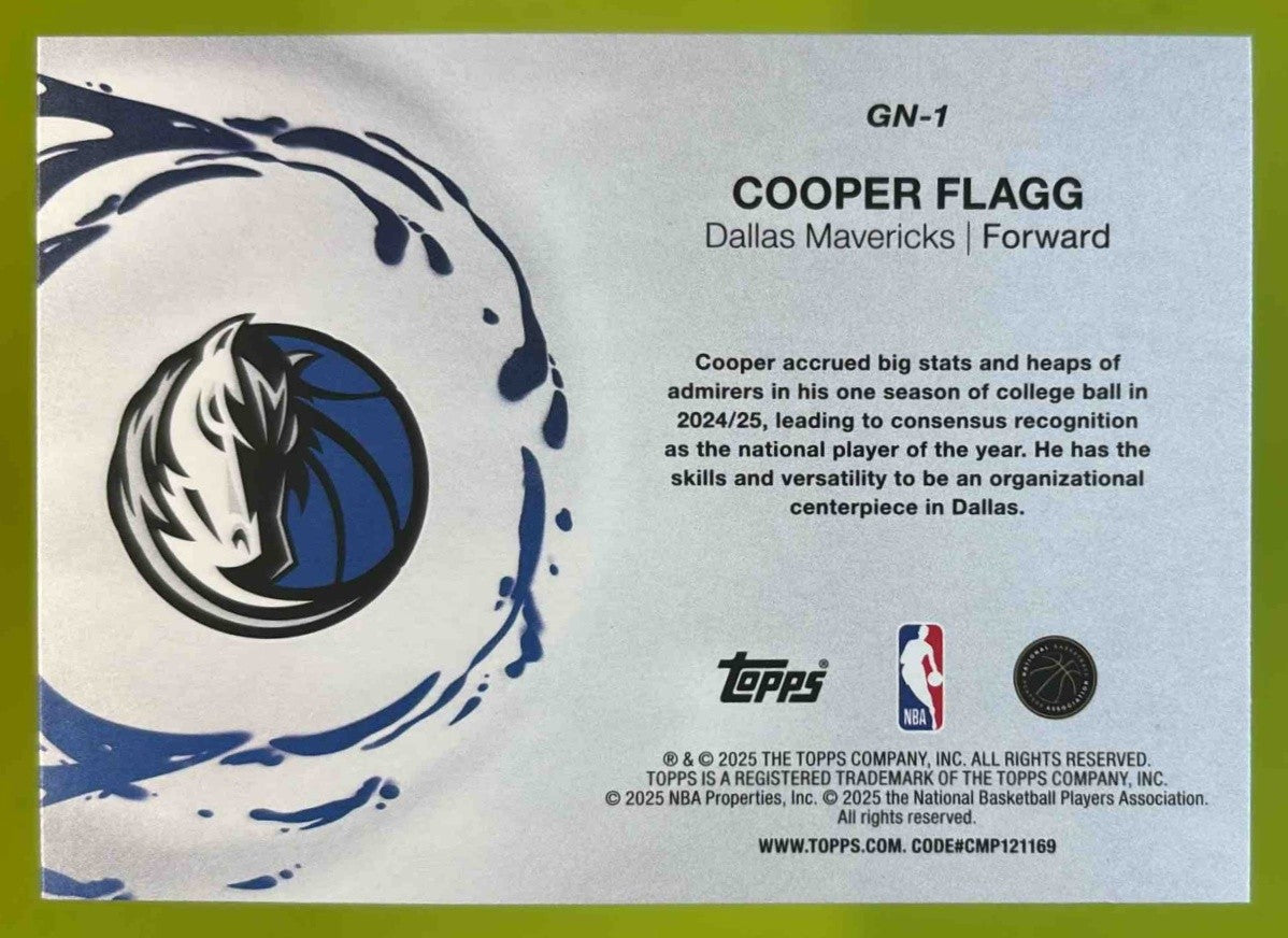 2025-26 Topps Cooper Flagg Generation Now RC Dallas Mavericks