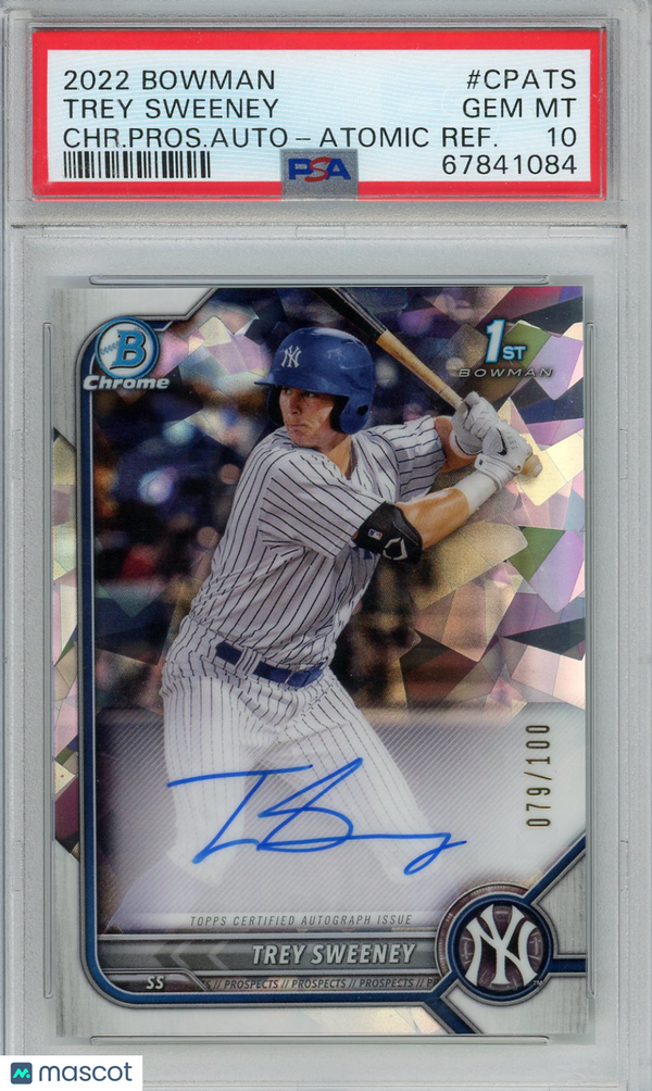 2022 Bowman Chrome Prospect Autographs Trey Sweeney Auto Atomic Ref PSA 10 /100