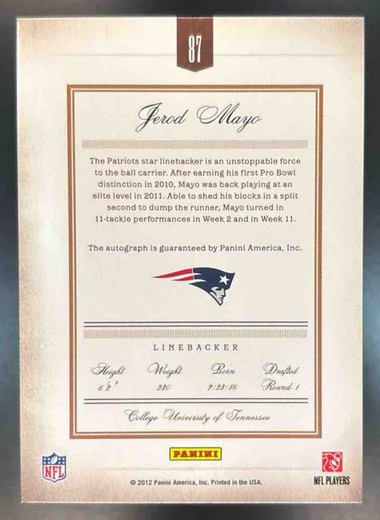 2011 Panini Prime Signatures Jerod Mayo Auto Bronze /39 #87 New England Patriots