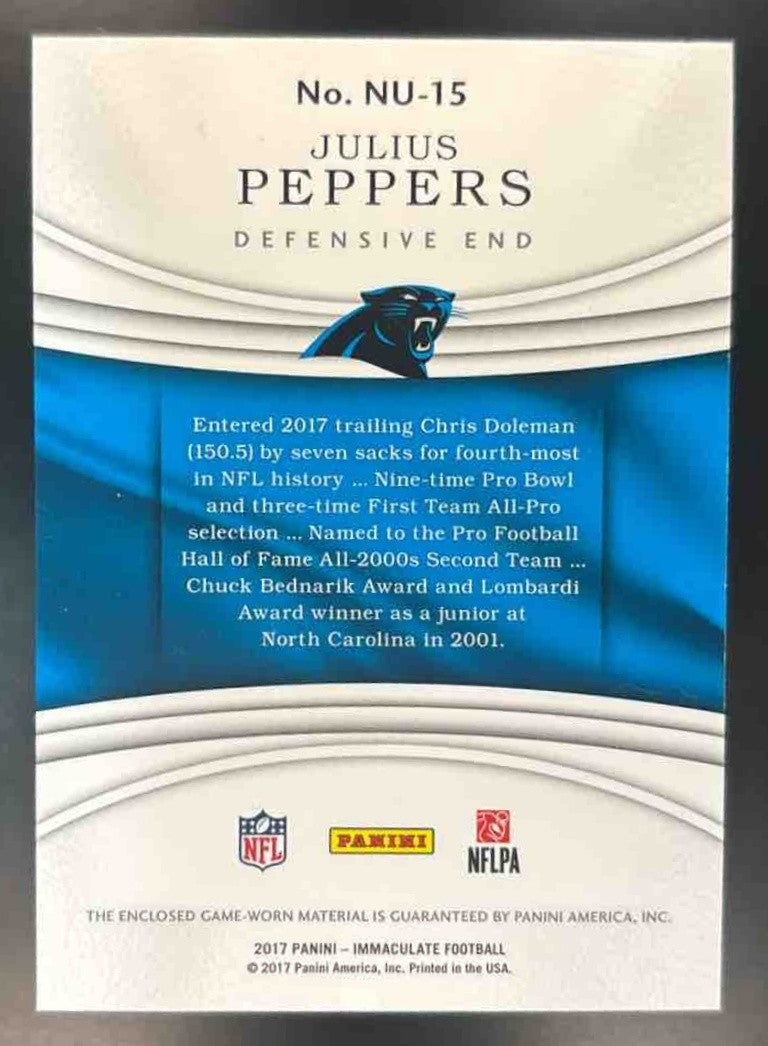 2017 Immaculate Collection Julius Peppers Numbers Patch /90 MEM Panthers