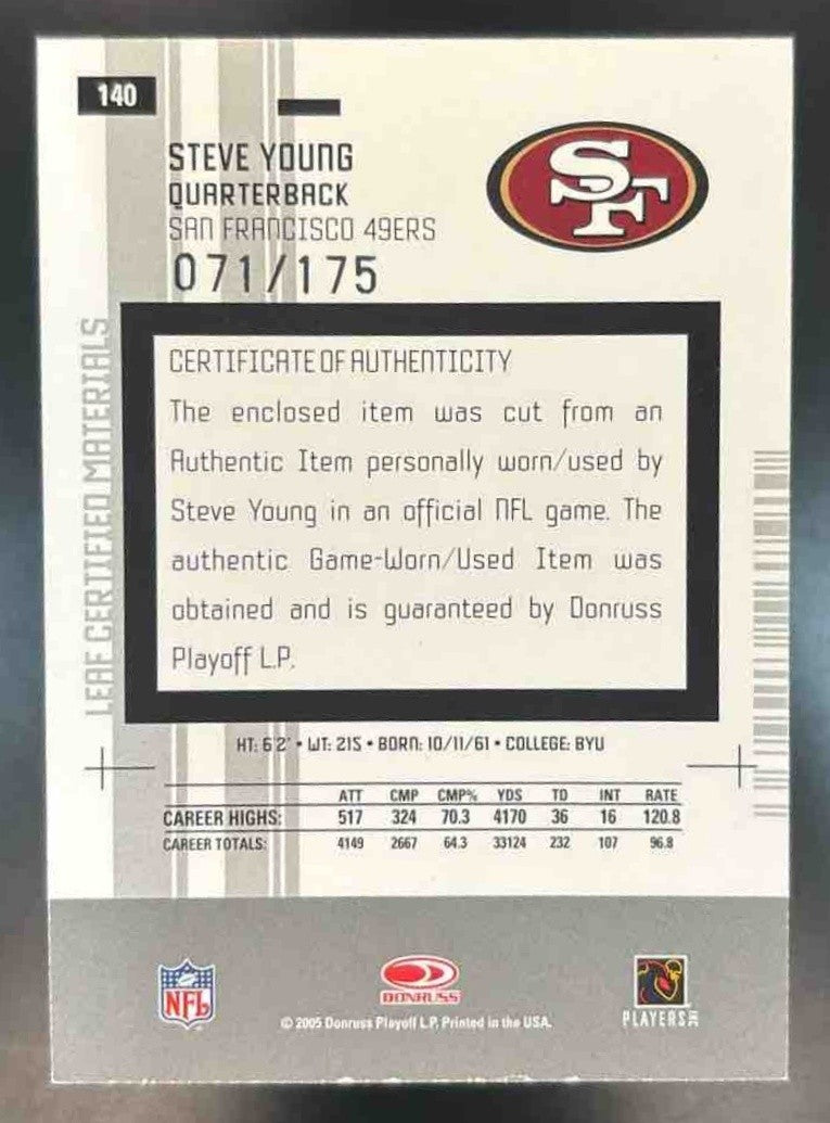 2005 Leaf Certified Materials Steve Young Mirror White /175 San Francisco 49ers
