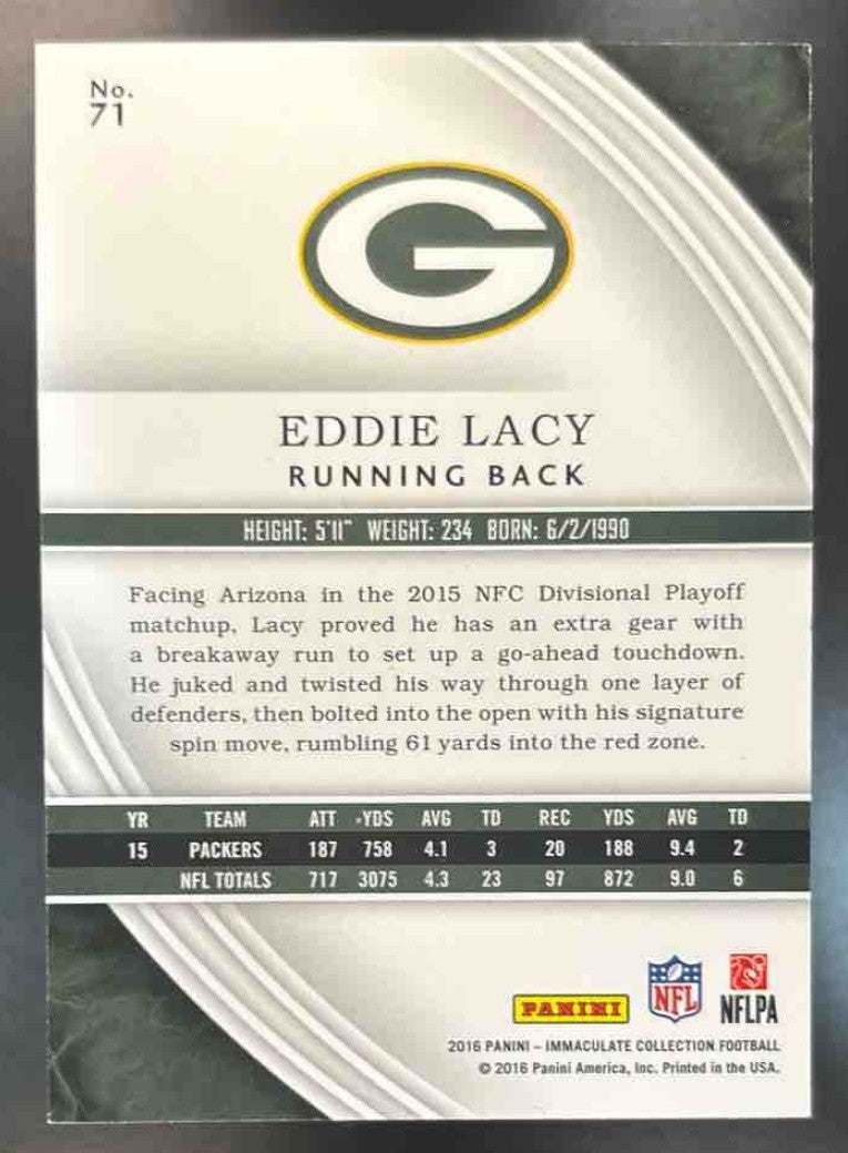 2016 Panini Immaculate Collection Eddie Lacy Gold /5 #71 Green Bay Packers