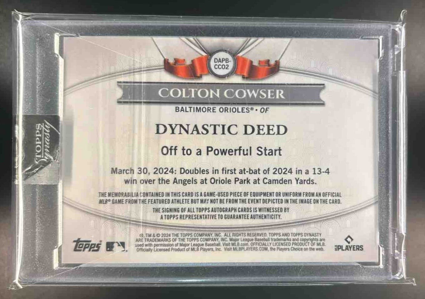 2024 Topps Dynasty Colton Cowser Auto Patch 8/10 #DAP-CCO2 RC Baltimore Orioles