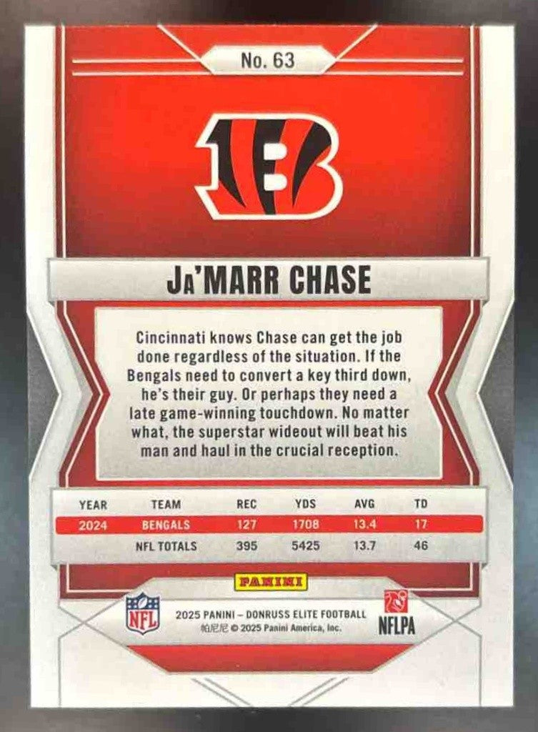 2025 Panini Donruss Elite Ja'Marr Chase Blue /75 #63 Cincinnati Bengals