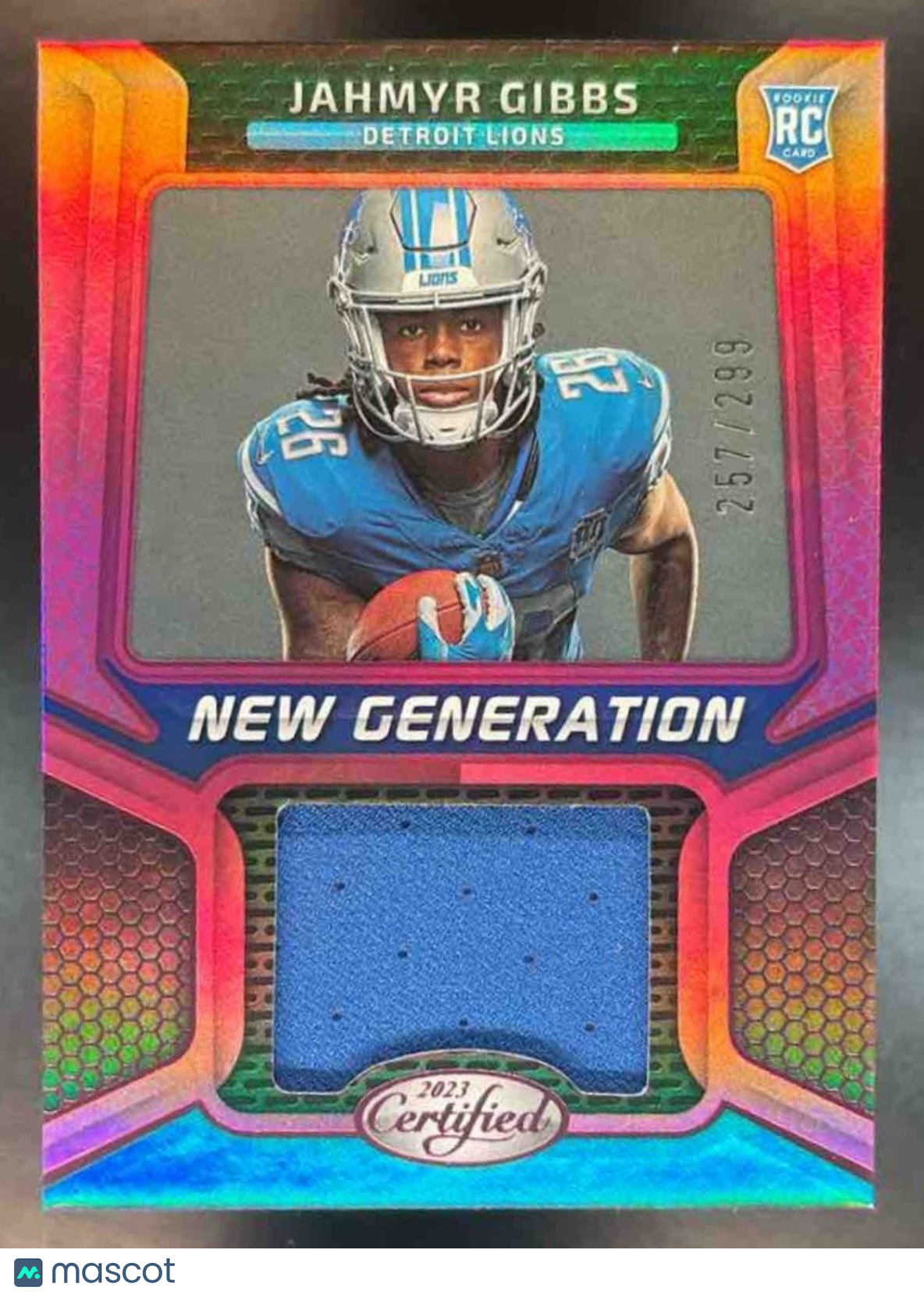 2023 Certified Jahmyr Gibbs New Generation Jersey Pink /299 MEM RC Detroit Lions