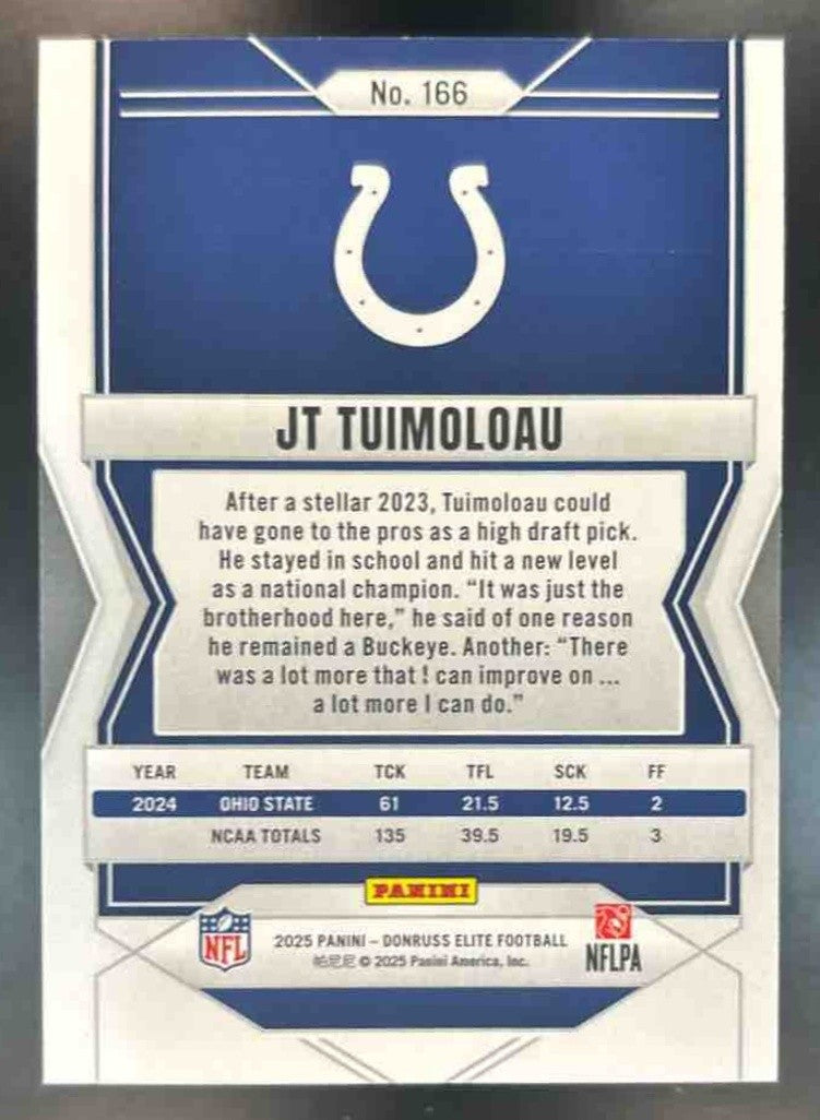 2025 Panini Donruss Elite JT Tuimoloau Orange /199 #166 RC Indianapolis Colts