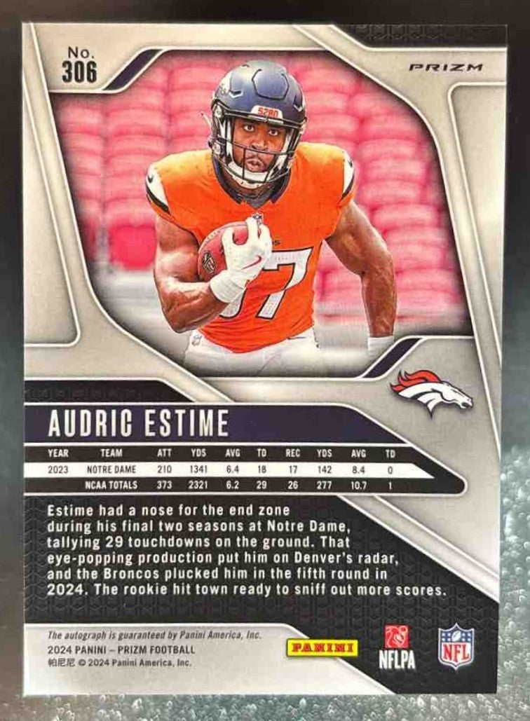 2024 Panini Prizm Audric Estime Auto Silver #306 RC Denver Broncos